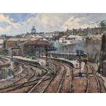 Geoffrey HUBAND (British b. 1945) The End of the Track, Penzance Railway Station, Oil on canvas,