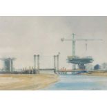 ƚ Colin ALLBROOK (British b. 1954) Construction of the Torridge Road Bridge, Watercolour, Signed