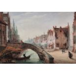 Eugene Charles LEGENDRE (Belgium 1827-1900) Dutch Street Scene - Bridge over a River, Watercolour,