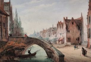 Eugene Charles LEGENDRE (Belgium 1827-1900) Dutch Street Scene - Bridge over a River, Watercolour,