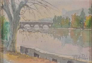 ƚ F VALLS ? (20th Century Continental School) Palau - An Autumn Day by a river and a distant view of