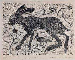 ƚ Andrew WADDINGTON (British b. 1960) Hare, Woodcut, Signed and dated Oct 1990 lower right,