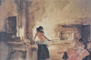 ƚ Sir William Russell FLINT (British 1880-1969) In a Burundian Mill, Colour print, 7.75" x 11.75" (