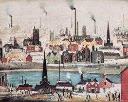 ƚ Laurence Stephen LOWRY (British 1887-1976) Busy Industrial Town, Coloured print, 10" x 12.5" (25cm