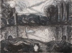 ƚ Ivan BRAY (British b.1967) The Offering, Charcoal and mixed media on paper, inscribed on verso