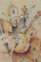 ƚ Loraine SAVEALL (20th Century) A Study of Cello's, Watercolour, Signed lower right, 11.25" x 7.75"