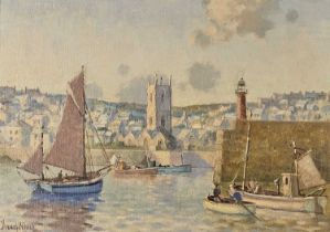 ƚ Bernard NINNES (British 1899-1971) St Ives Harbour, Oil on board, Signed lower left, titled and