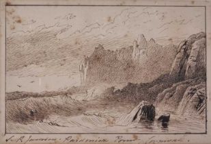 S P JOHNSON ? 19th Century, Pendennis Point, Cornwall, ink drawing, Signed lower left, inscribed,
