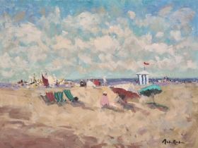 ƚ John AMBROSE (British 1931-2010) Fun Day on the Beach, Oil on board, Signed lower right, 11.75"