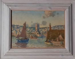 ƚ Bernard NINNES (British 1899-1971) St Ives Harbour, Oil on board, Signed lower left, titled and