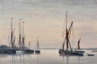 ƚ Alfred Vavasour HAMMOND (British 1900-1985) Moored Boats in Harbour, Oil on board. Signed lower