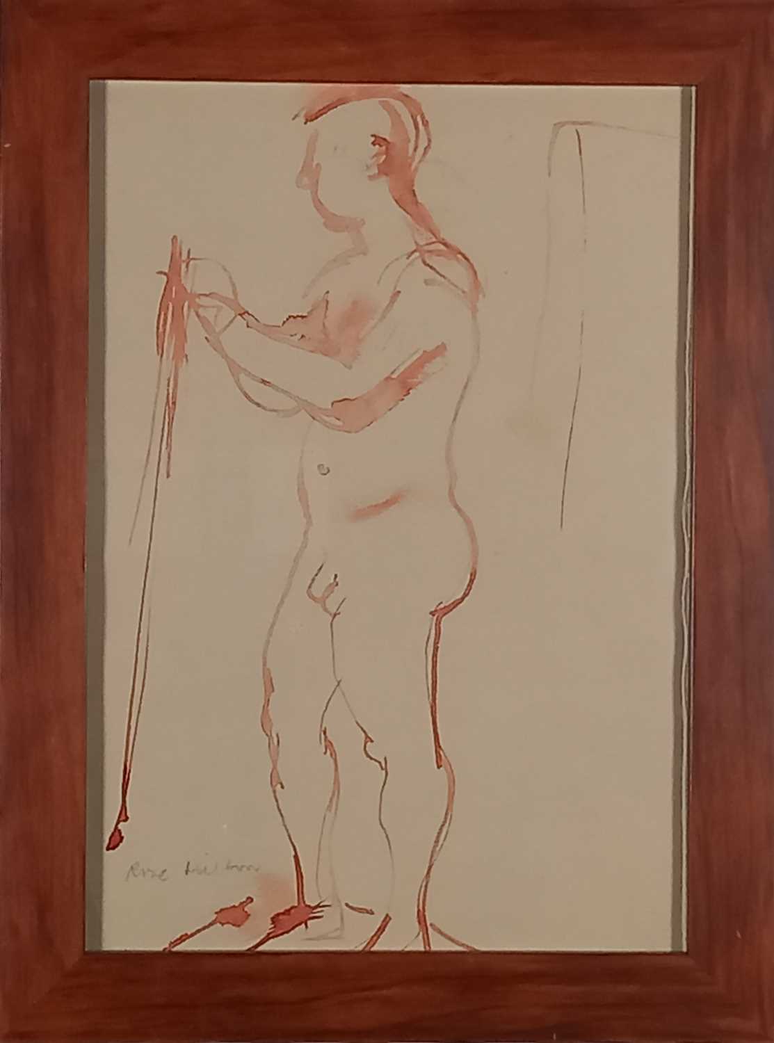 ƚ Rose HILTON (British 1931-2019) Male Nude Study, Watercolour on paper, Signed lower left, 11.25" x - Image 2 of 3