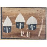 Two works on Papyrus, Three Huts and a Tree, 7.25" x 10" (18cm x 25cm) and Three Huts and a Tree,