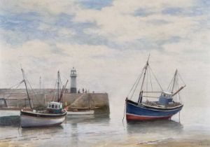 ƚ Alfred Vavasour HAMMOND (British 1900-1985) St Ives Harbour, Smeaton's Pier, Oil on board,