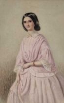 Late 19th Century, Lady in Pink (portrait of a woman in Victorian dress), Watercolour, 15" x 9.5" (