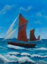 Rex O'DELL (British b. 1934) Fishing Sloop, Acrylic on board, Signed lower right, 15.5" x 11.5" (