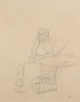 ƚ Victor PASMORE (British 1908-1998) Woman Seated beside a Table, Pencil on paper, Signed with