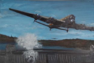 ƚ I HODGESS ? (20th / 21st Century) The Dambusters, Oil on canvas, Signed lower left, 23.5" x 35.