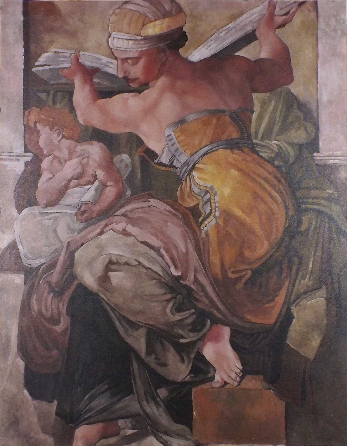 ƚ David GAINFORD (British b. 1941) Sybil (style of Michelangelo), Coloured print on canvas, 35.75" x