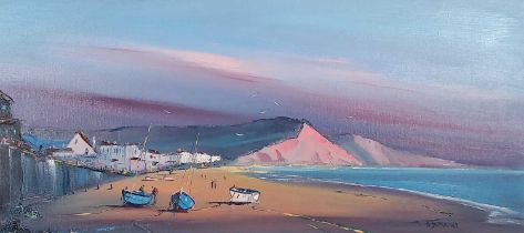 ƚ David DEAKINS (British b. 1944) Sidmouth, Oil on canvas, Signed lower right, 13.5" x 29.25" (