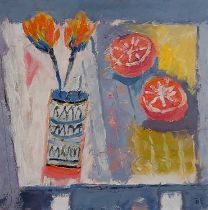 Graham EVERNDEN (British b. 1947) Oranges, Oil on board, Signed with initials lower right, titled,