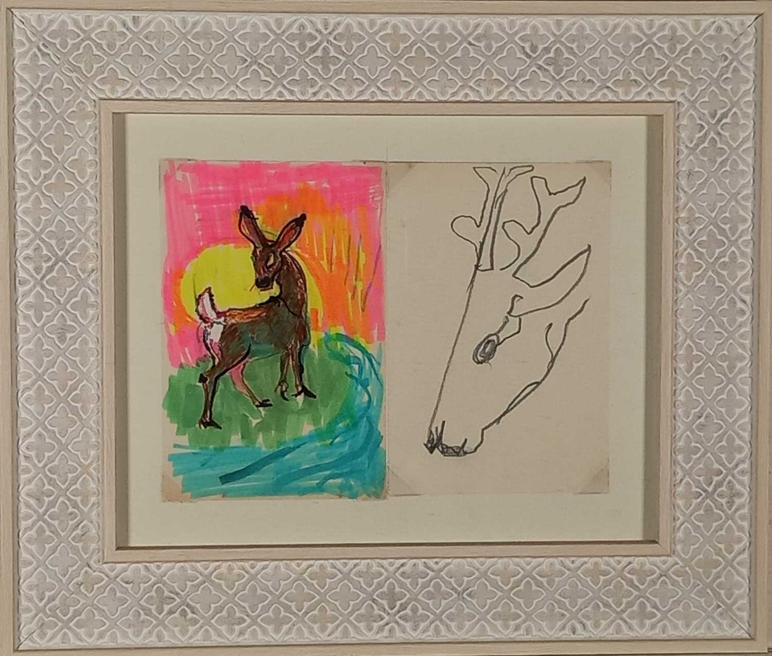 ƚ Sven BERLIN (British 1911-1999) Deers, Drawings on paper, circa 1998/99, 6" x 8" (15cm x 20cm),