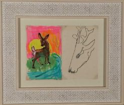 ƚ Sven BERLIN (British 1911-1999) Deers, Drawings on paper, circa 1998/99, 6" x 8" (15cm x 20cm),