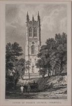 Thomas ALLOM (British 1804-1872) Tower of Probus Church, Cornwall, Engraving, 6.5" x 4.5" (16cm x