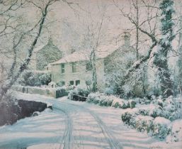 ƚ Denys LAW (British 1907-1981) Snow in Lamorna, Colour print, 17.5" x 21.5" (44cm x 54cm)
