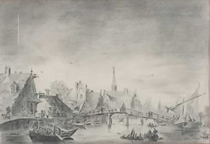 Vaughan ALLEN (British b. 1952) View of Utrecht in the 1640's, Pencil drawing, titled, signed and