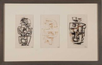 ƚ Paul MOUNT (British 1922-2009) Three Sculpture Studies, Ink and conte on paper, Each signed with