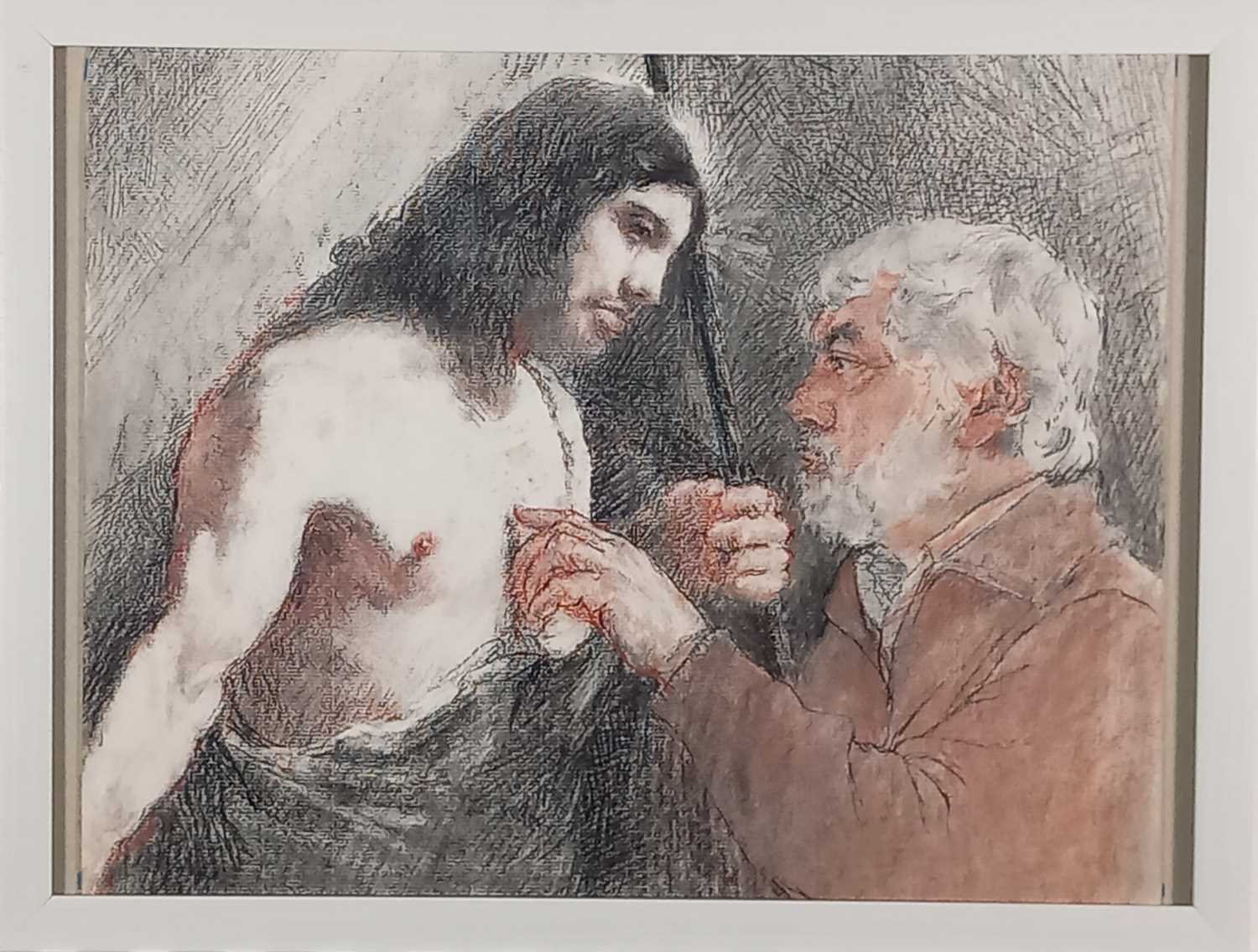 Vaughan ALLEN (British b. 1952) Doubting Thomas, Chalk drawing on paper, 11.25" x 14.25" (28cm x - Image 2 of 3