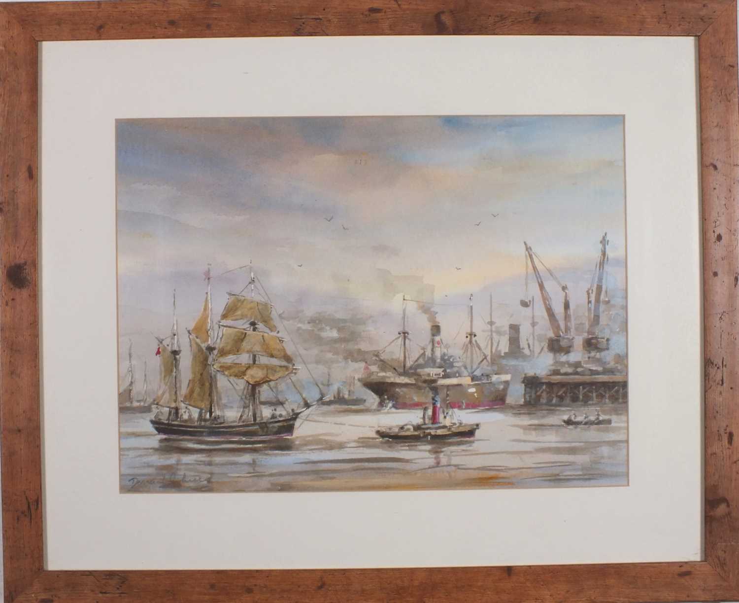 Desmond V.C. JOHNSON (British 1922-2022) Ships Approaching and Departing Harbour, Watercolour, - Image 2 of 3