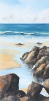 Judi TREVERROW (British 20th/21st Century) Rock-pools and Beach, Watercolour, Signed lower left, 20"