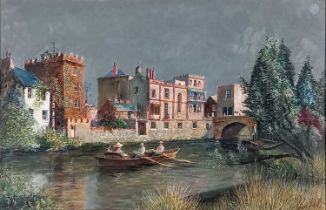 Jeremy KING (British 1933-2020) Folly Bridge, Oil on paper laid on board, Signed and dated '85 lower