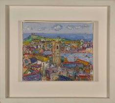 ƚ Linda WEIR (British b. 1949) Precious Town, St Ives Little Grey Cloud, Oil on canvas, Signed