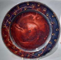 ƚ David FIRTH (British b. 1943) Studio Pottery Platter, with deep maroon / blue glaze, makers mark