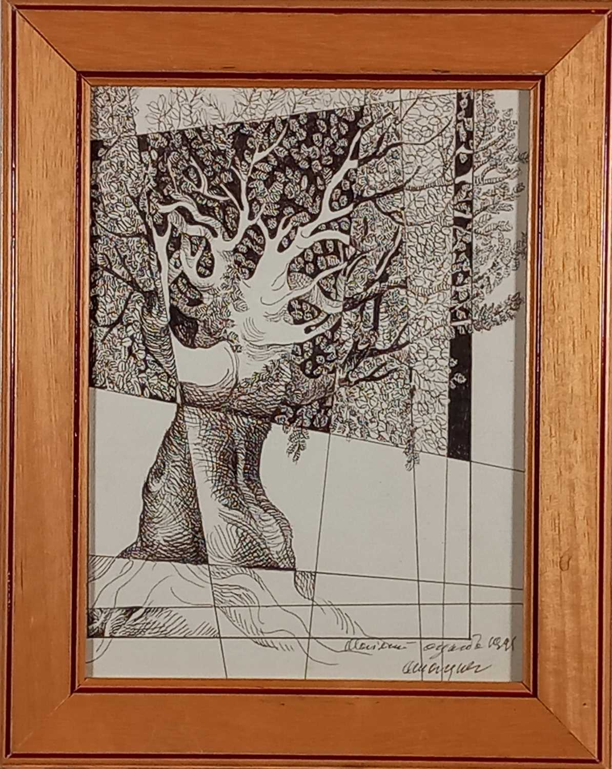 ƚ 20th Century French School, Oak Tree, Ink drawing, indistinctly signed and inscribed lower - Image 2 of 3