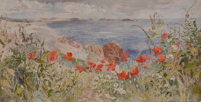 ƚ Nan HEATH (British 1922-1995) Deep Point Poppies, Watercolour, Signed lower right, 16" x 30" (40cm