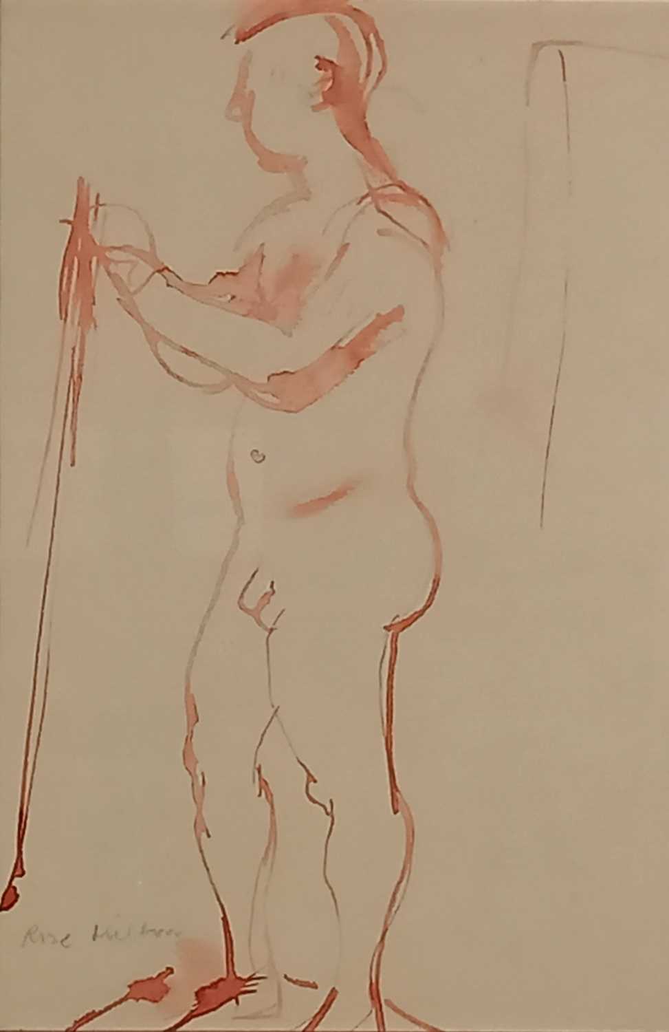 ƚ Rose HILTON (British 1931-2019) Male Nude Study, Watercolour on paper, Signed lower left, 11.25" x