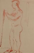 ƚ Rose HILTON (British 1931-2019) Male Nude Study, Watercolour on paper, Signed lower left, 11.25" x