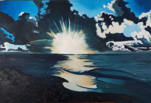 ƚ Sarah Jayne MASON (British 20th/21st Century) Explosive Miami Sun 2, Oil on canvas, titled, signed