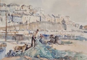 ƚ Jon HARRY (British 20th / 21st Century) Sorting the Nets, Watercolour, Signed and dated 1998 lower