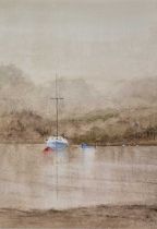ƚ 20th / 21st Century Boats on a calm estuary, Watercolour, Indistinctly signed lower right and