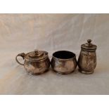 A three piece cruet set on rim foot, London 1939/40, 120g excluding one BGL