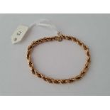 A rope link bracelet 9ct 7 inch 3.3 gms