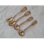 A pair of attractive mustard spoons and a pair of salt spoons with engraved decoration, London 1925,