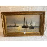 CHARLES W. WYLLIE 1880 - Fishing boats in an Estuary, 13.5" x 26", signed and dated