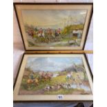 A.C BELL - Huntsman and hounds chasing fox, 1" x 17", signed, pair