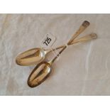 A pair of early George III Dessert spoons, bottom marked, London 1764 by script WL, 79g